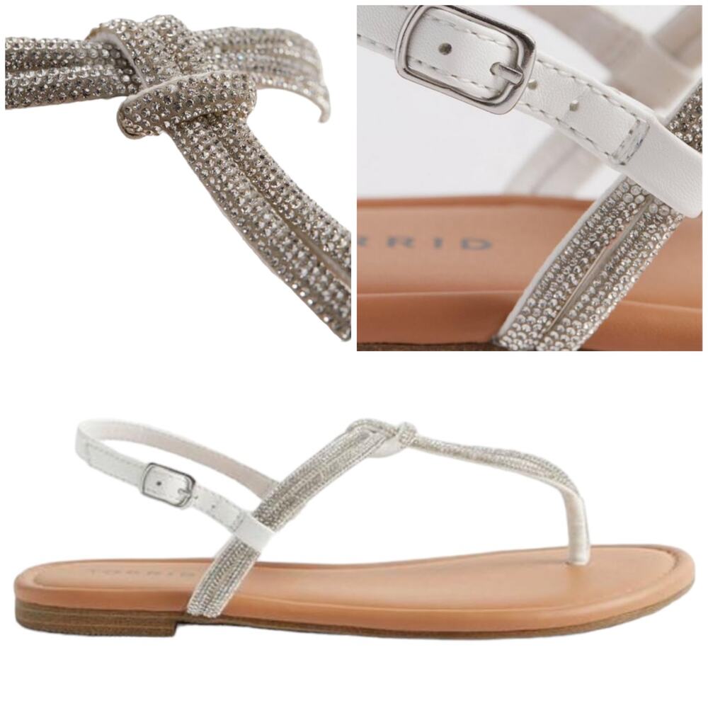 Torrid NWT Embellished Knot T-Strap Sandal Size 9(WW) Rhinestone Ankle Buckle